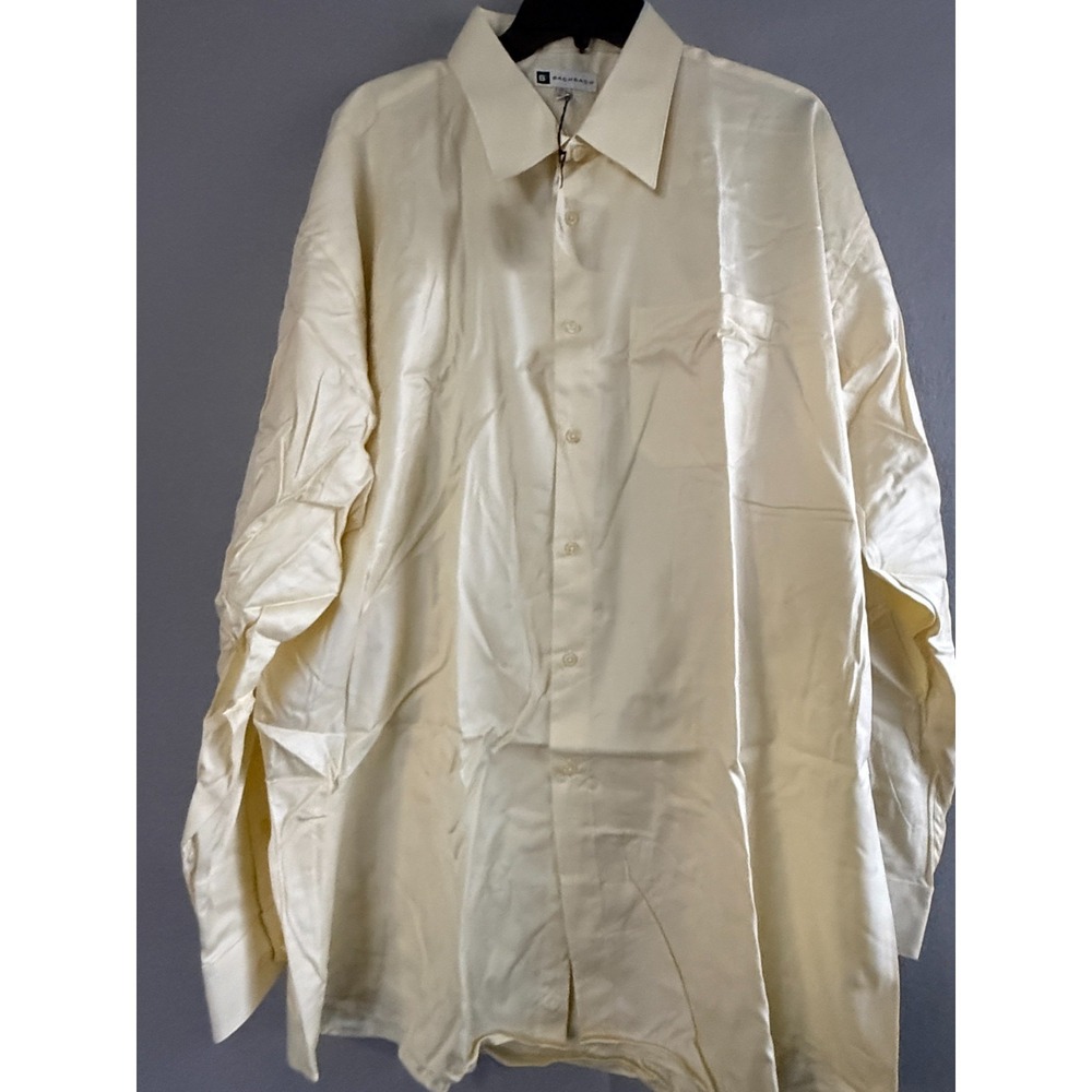 Bachrach Dress Shirt  Men's 18.5 36/37 Light Yellow JDC Monogram Formal Work NWT
